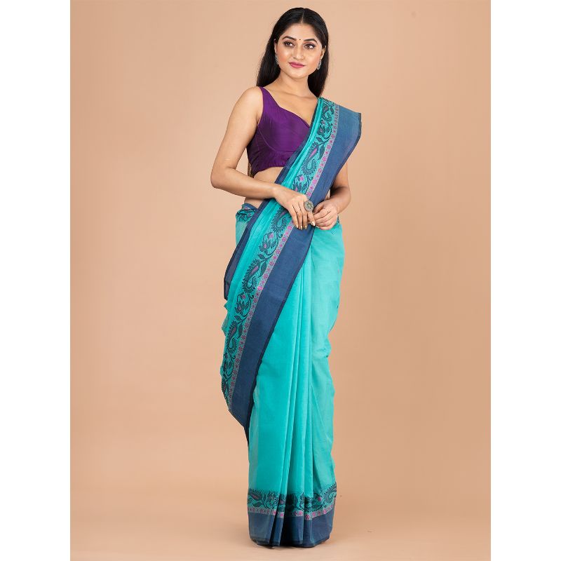 Laa Calcutta Green Traditional Tant saree without Blouse material
