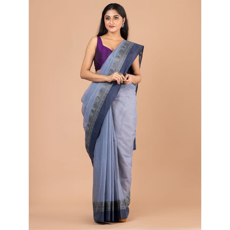 Laa Calcutta Grey & Grey Traditional Tant saree without Blouse material