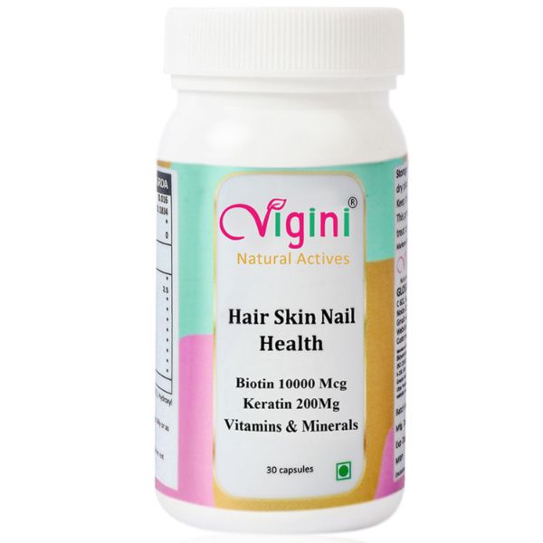 Vigini Natural Biotin Keratin Saw Palmetto Amino Acids Minerals Vit B2 B3 B6 Supplement for Damage Repair Thick Hair Growth, Healthy Glowing Skin & Nail 30 Capsules