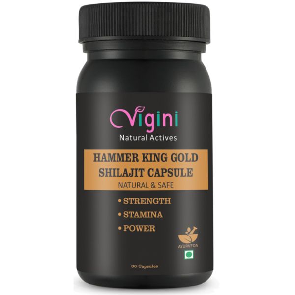 Vigini Hammer King Gold Shilajit Enlargement Capsule Strength Stamina Power Testosterone Booster Use with Delay Spray Oil for Bigger Size Increase Sensual Time, Medicine Tablet Men-30caps