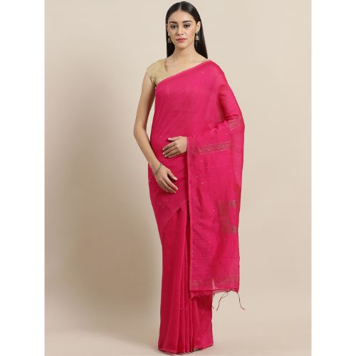 Laa Calcutta Pink Traditional Bengal Handloom saree with Blouse material