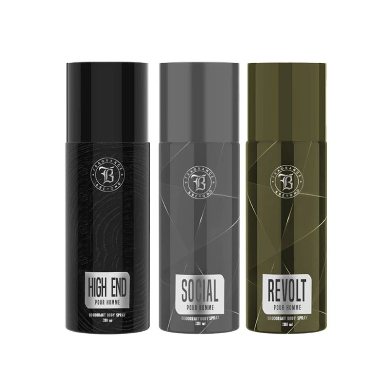 Fragrance & Beyond Body Deodorant for Men, (Pack of 3) - 200ml Each | High End, Social, Revolt