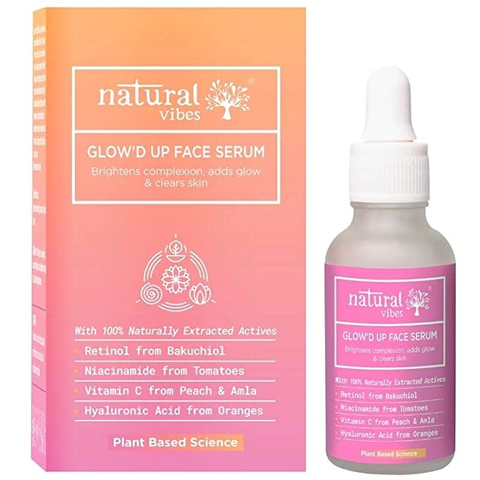 Natural Vibes Glow 'd Up Face Serum with Plant Based Niacinamide, Vitamin C  for Clear, Bright and Glowing Skin 30 ml