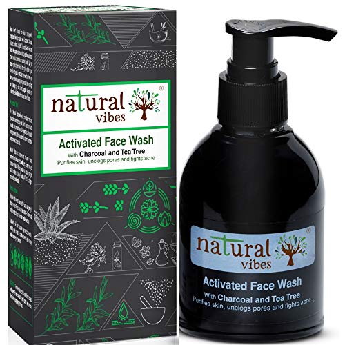 Natural Vibes - Ayurvedic Activated Charcoal & Tea Tree  Face Wash 150 ml - Purifies your skin, unclogs pores and fights acne. (No Parabens, Sulphate, SLS, SLES, Silicon)