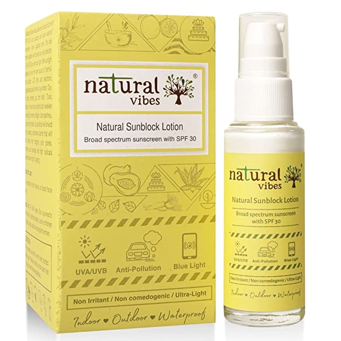 Natural Vibes Sunscreen Lotion with SPF 30 - Indoor, Outdoor & Water Resistant