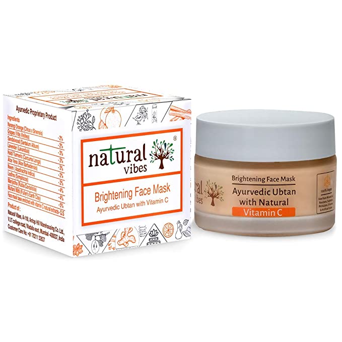 Natural Vibes - Ayurvedic Vitamin C Brightening Face Mask/Pack 50g - Fights premature signs of ageing, reduces pigmentation and improves overall complexion
