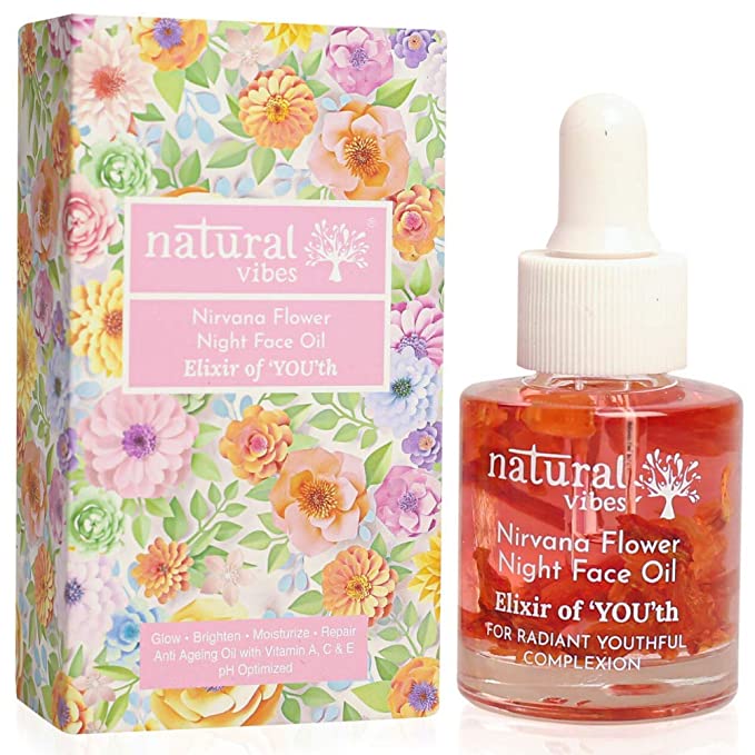 Natural Vibes - Anti Ageing Nirvana Flower Night Face Oil 20ml- Elixir of  'You'th with Vitamin A, C & E