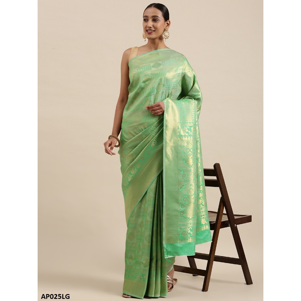 Sharaa Ethnica Light Green color Kanjeevaram Silk Sarees with unstiched blouse piece