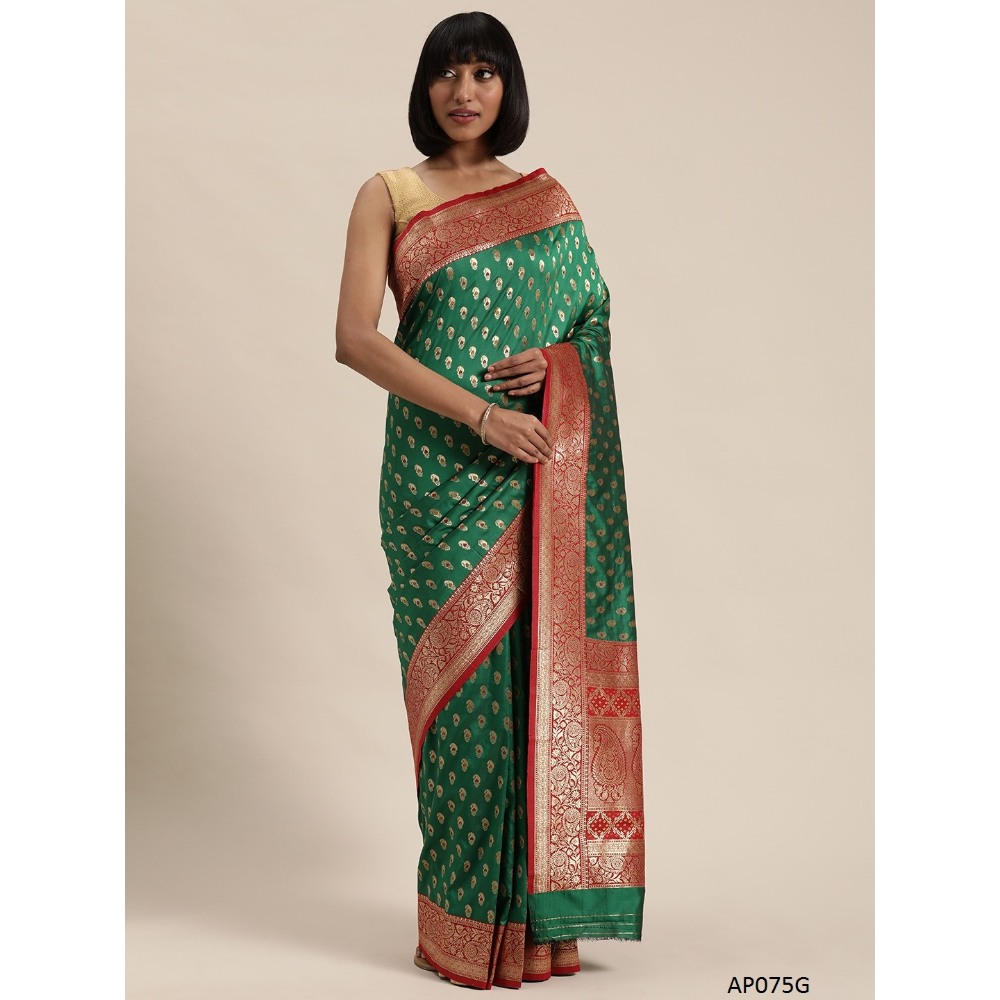 Sharaa Ethnica Bottle Green kanjeevaram saree with unstitched blouse pcs