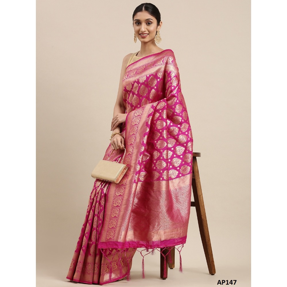 Sharaa Ethnica Pink color Kanjeevaram Silk Sarees with unstiched blouse piece