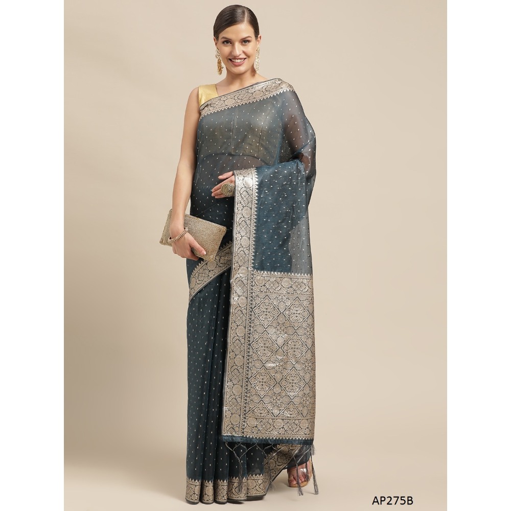 Sharaa Ethnica Black color Kanjeevaram Silk Sarees with unstiched blouse piece