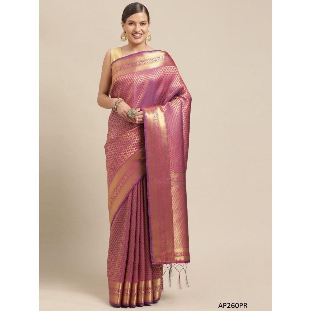Sharaa Ethnica Purple color Kanjeevaram Silk Sarees with unstiched blouse piece