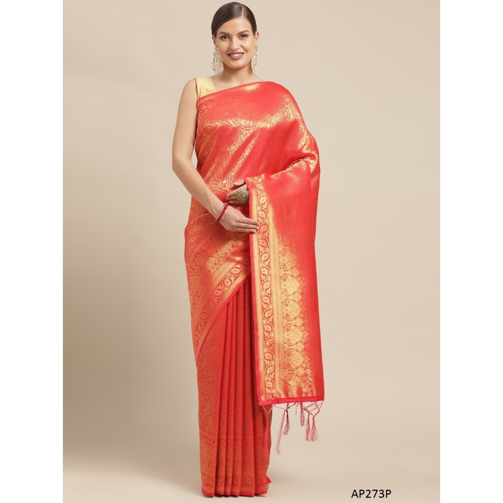 Sharaa Ethnica RED color Kanjeevaram Silk Sarees with unstiched blouse piece