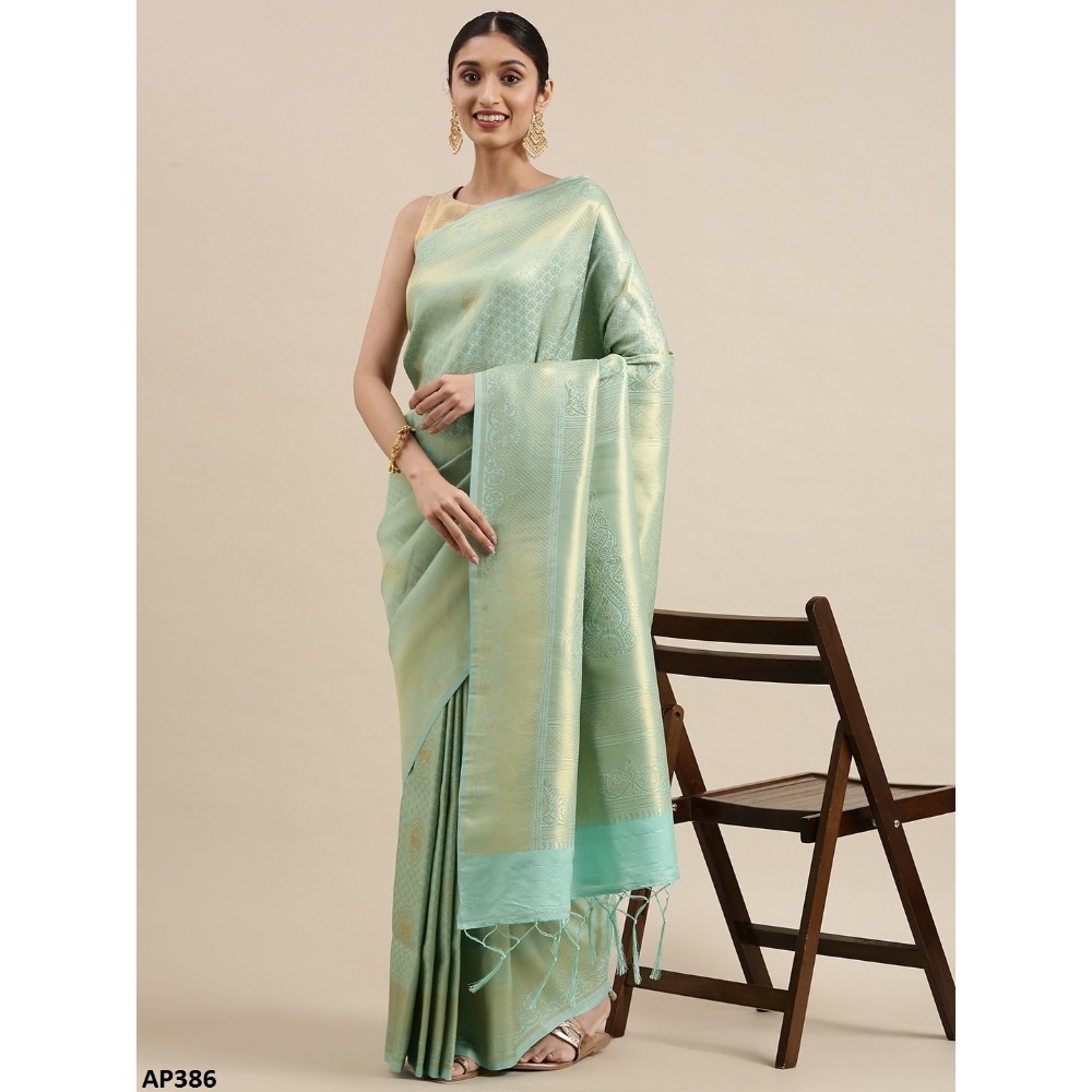 Sharaa Ethnica Sea Green color Kanjeevaram Silk Sarees with unstiched blouse piece