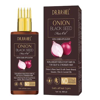 DR.RASHEL Onion Oil - Black Seed Onion Hair Oil With Comb Applicator - Controls Hair Fall - No Mineral Oil, Silicones & Paraben - 100 ml