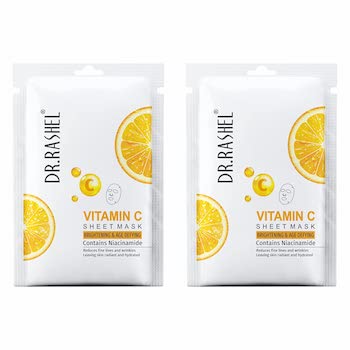 DR.RASHEL VITAMIN C SHEET MASK WITH SERUM CONTAINS NIACINAMIDE WHICH HELPS IN BRIGHTENING & AGE DEFYING (Pack of 2)