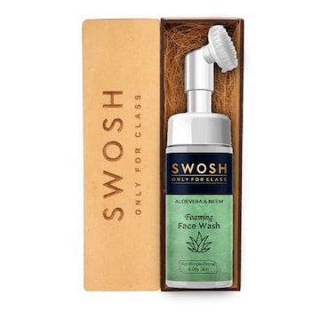 SWOSH Aloe Vera & Neem Foaming Face Wash For Pimple Prone & Oily Skin- No Parabens, Sulphate, Silicones & Color (with Built-in Face Brush), 100 ml