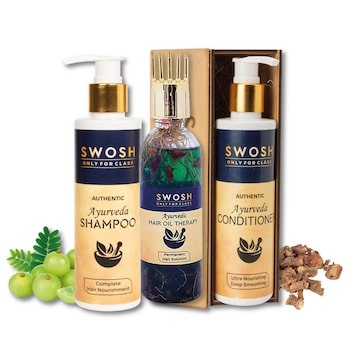 SWOSH Ayurvedic Hair Care Combo Pack Of 3 Hair Oil 100 ML, Shampoo 200 ML, Conditioner 200 ML Combo Kit Provide Long, Smooth And Healty Hair And Nourish The Roots