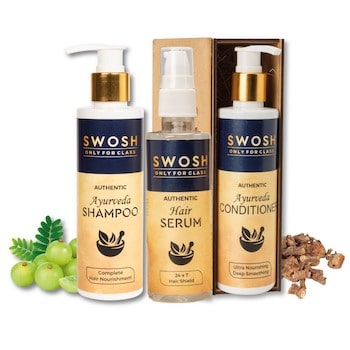 SWOSH Ayurvedic Hair Care Combo Pack Of 3 Hair Serum 100 ML, Shampoo 200 ML, Conditioner 200 ML Combo Kit Provide Long, Smooth And Healty Hair And Nourish The Roots