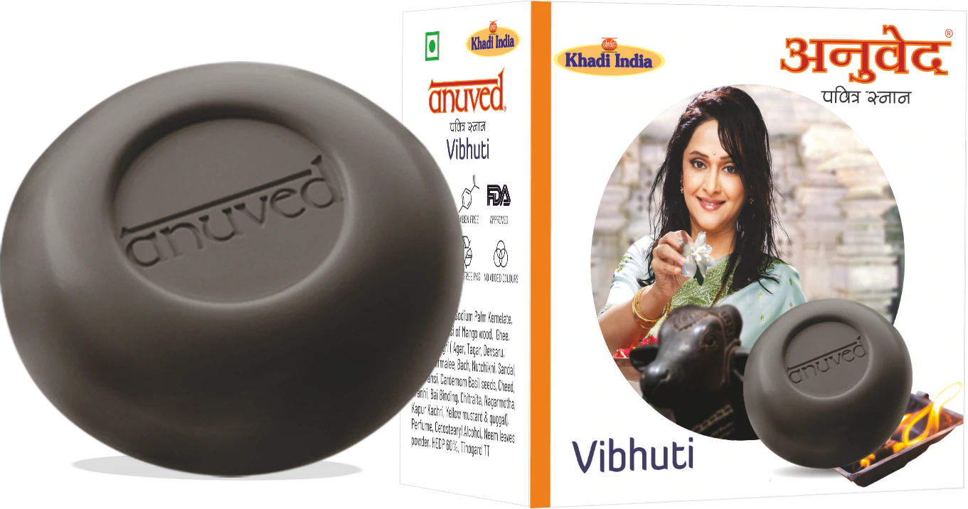 Anuved Herbal Vibhuti Soap infused with ashes of sacred Herbs enriched with Rishikesh Gangajal, Is a Treat for Skin & Soul - 125 gm