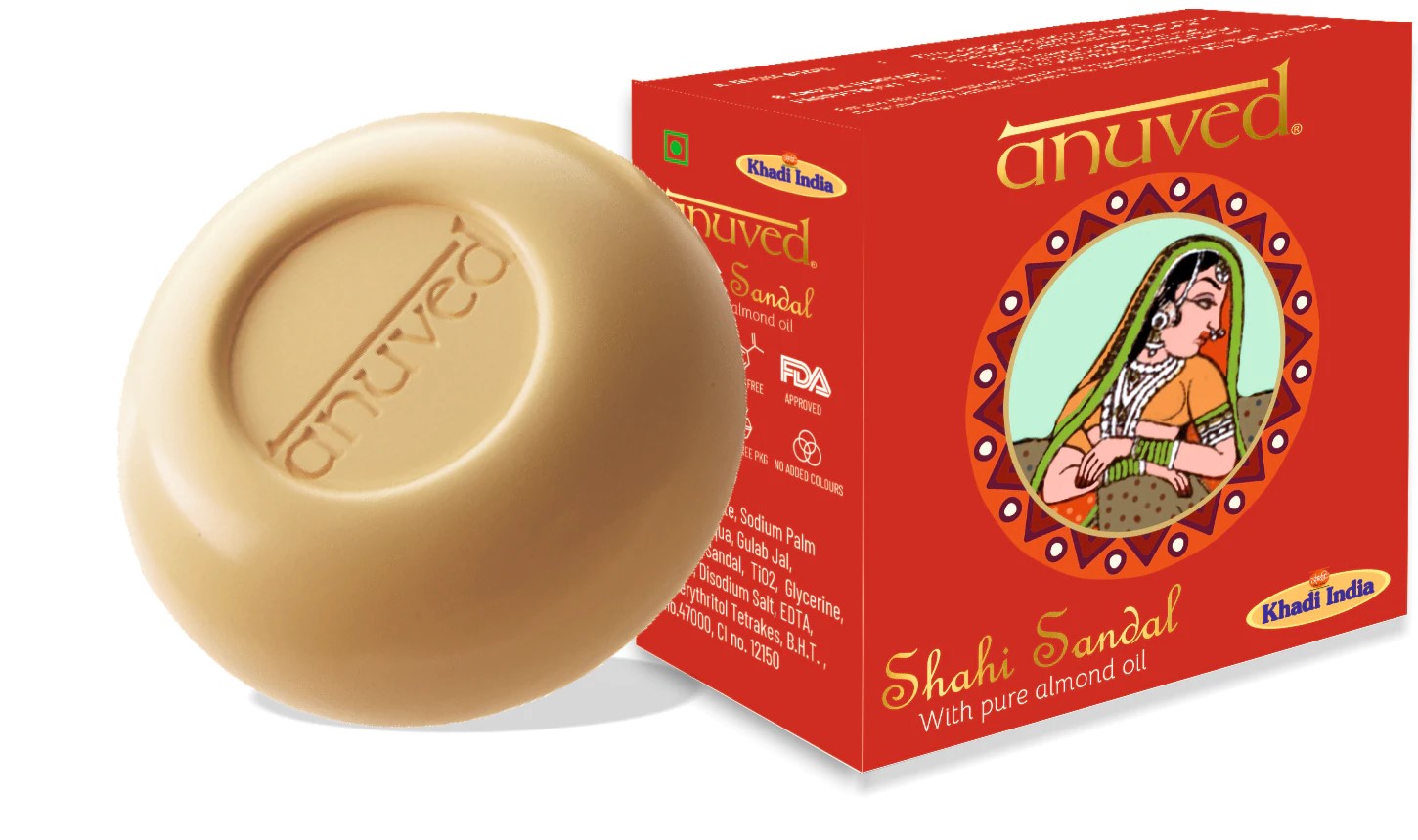 Anuved Herbal Shahi Sandal soap with pure Sandalwood & Almond Oil enriched with Rishikesh Gangajal for Soft & Glowing Skin - 125 gm