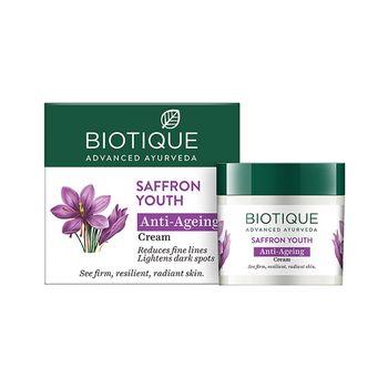 Biotique Saffron Youth Anti-Ageing Cream Reduces fine lines Lightens dark Spots, 50g
