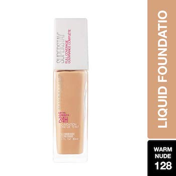Maybelline New York Super Stay 24H Full Coverage Liquid Foundation, Warm Nude 128 - 30ml
