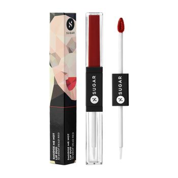 SUGAR Cosmetics - Smudge Me Not - Lip Duo - 10 Drop Dead Red (Red) - 3.5 ml - 2-in-1 Duo Liquid Lipstick with Matte Finish and Moisturizing Gloss