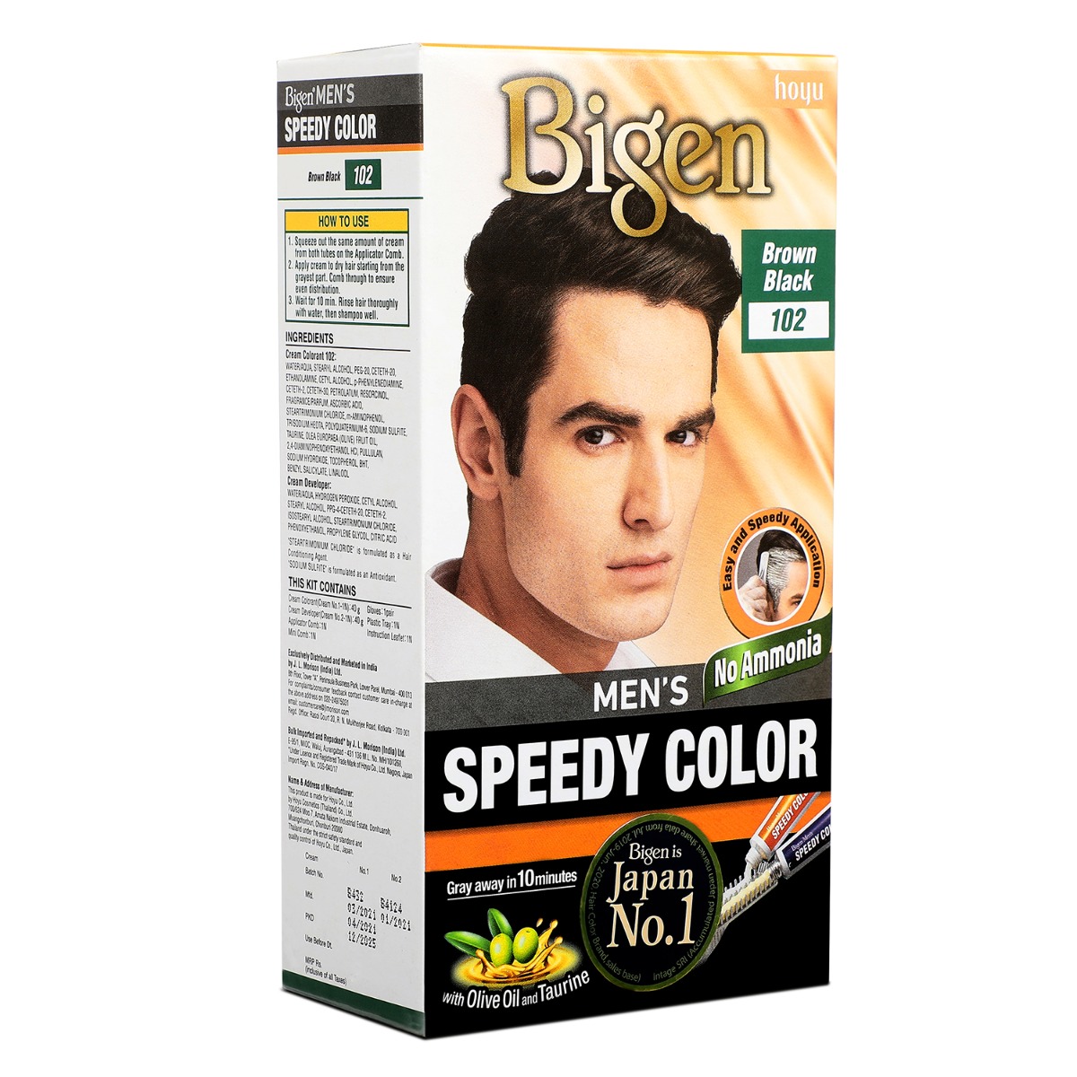 Bigen Men's Hair Color, Speedy Brown Black 102, 80g