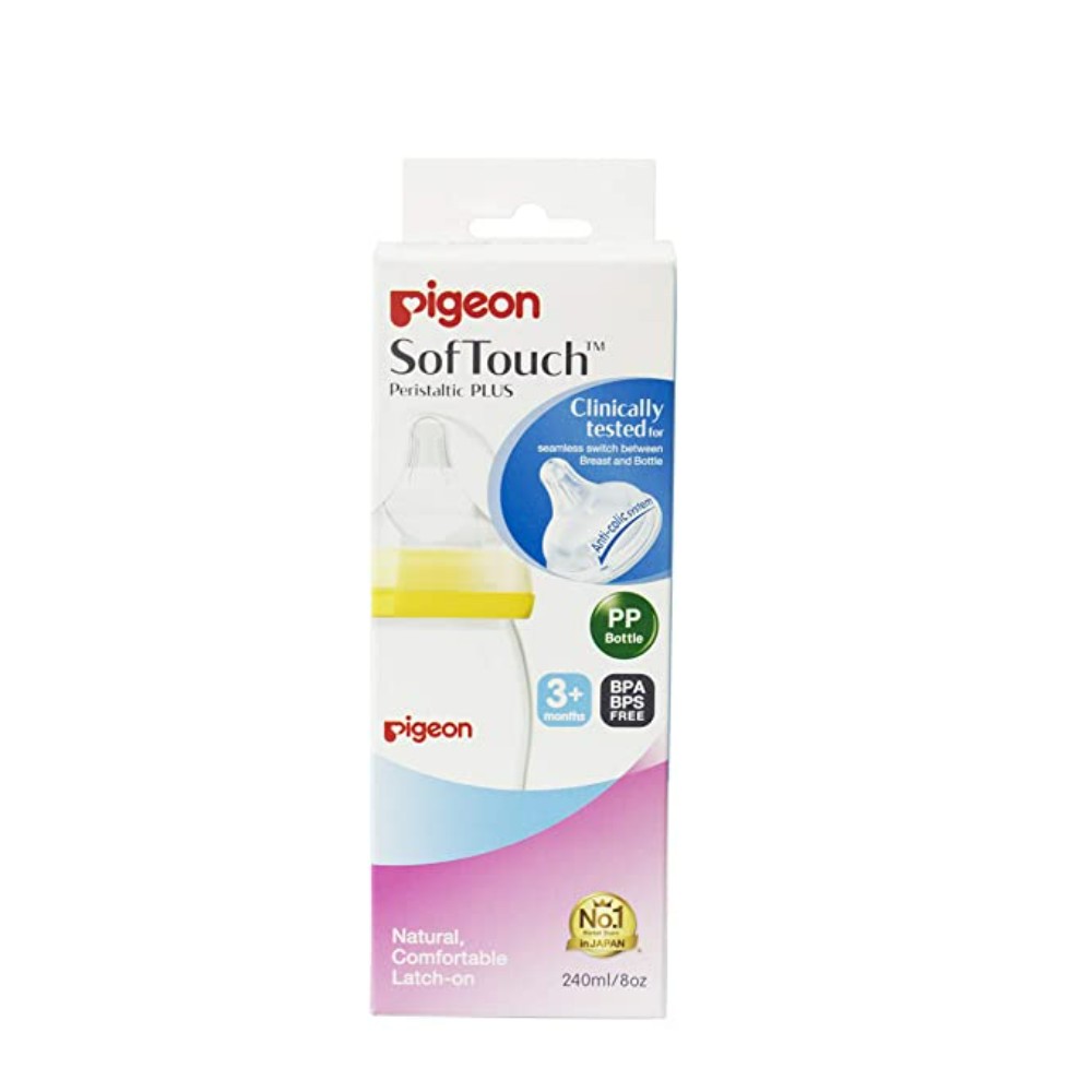 Pigeon SofTouch 0+ month Glass Bottle, Yellow, 160ml