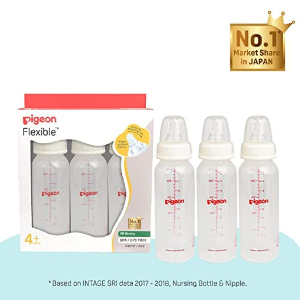 Pigeon PP Bottle 4+ month, White, 240ml(Pack of 3)