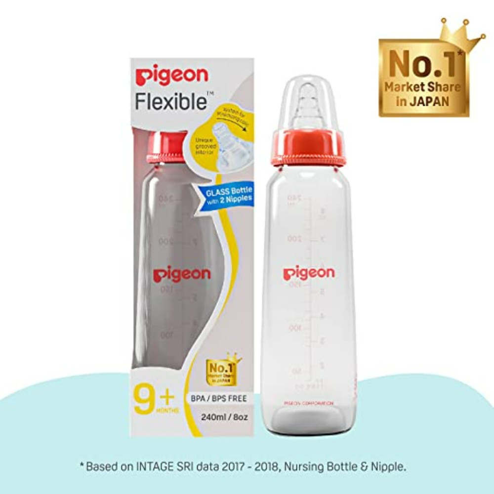 Pigeon Flexible Glass Bottle 9+ month, Red, 240ml