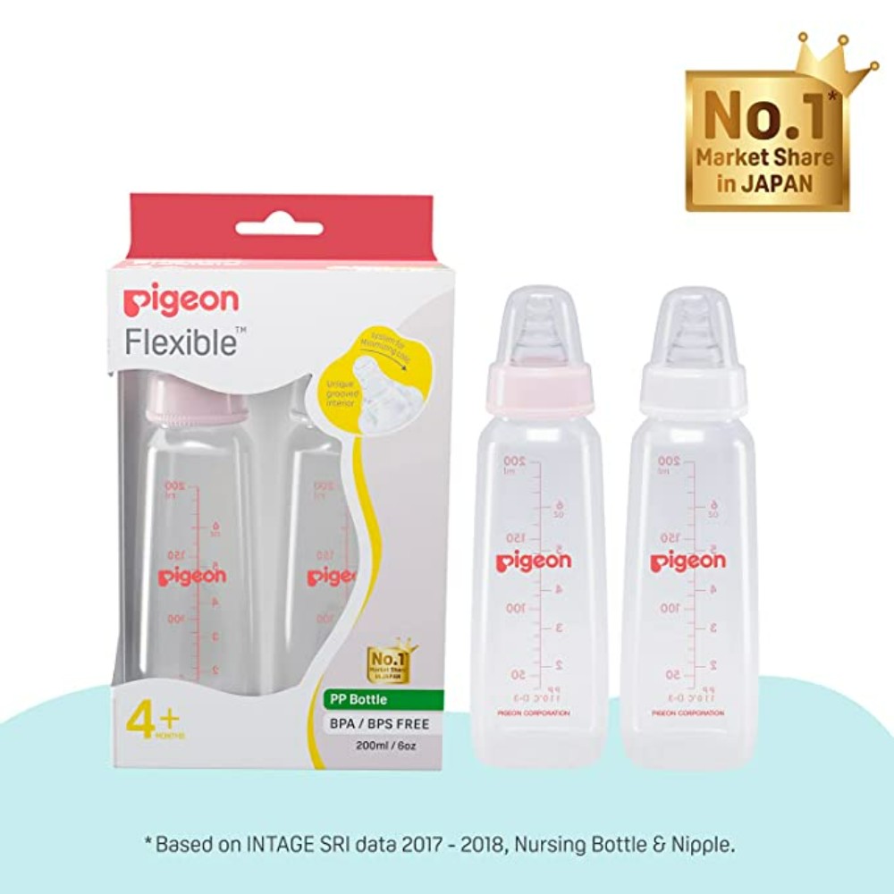 Pigeon PP Bottle 4+ month, Pink and White, 200ml(Pack of 2)