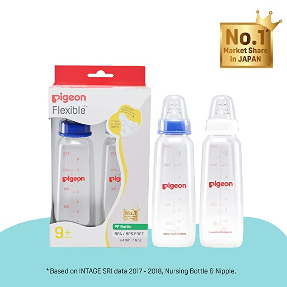 Pigeon PP Bottle 9+ month, Blue and White, 240ml(Pack of 2)