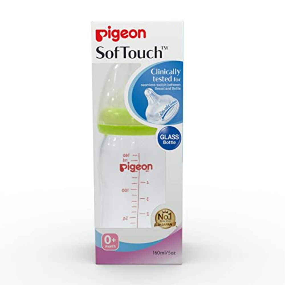 Pigeon SofTouch 3+ month Glass Bottle 240ml (Green)