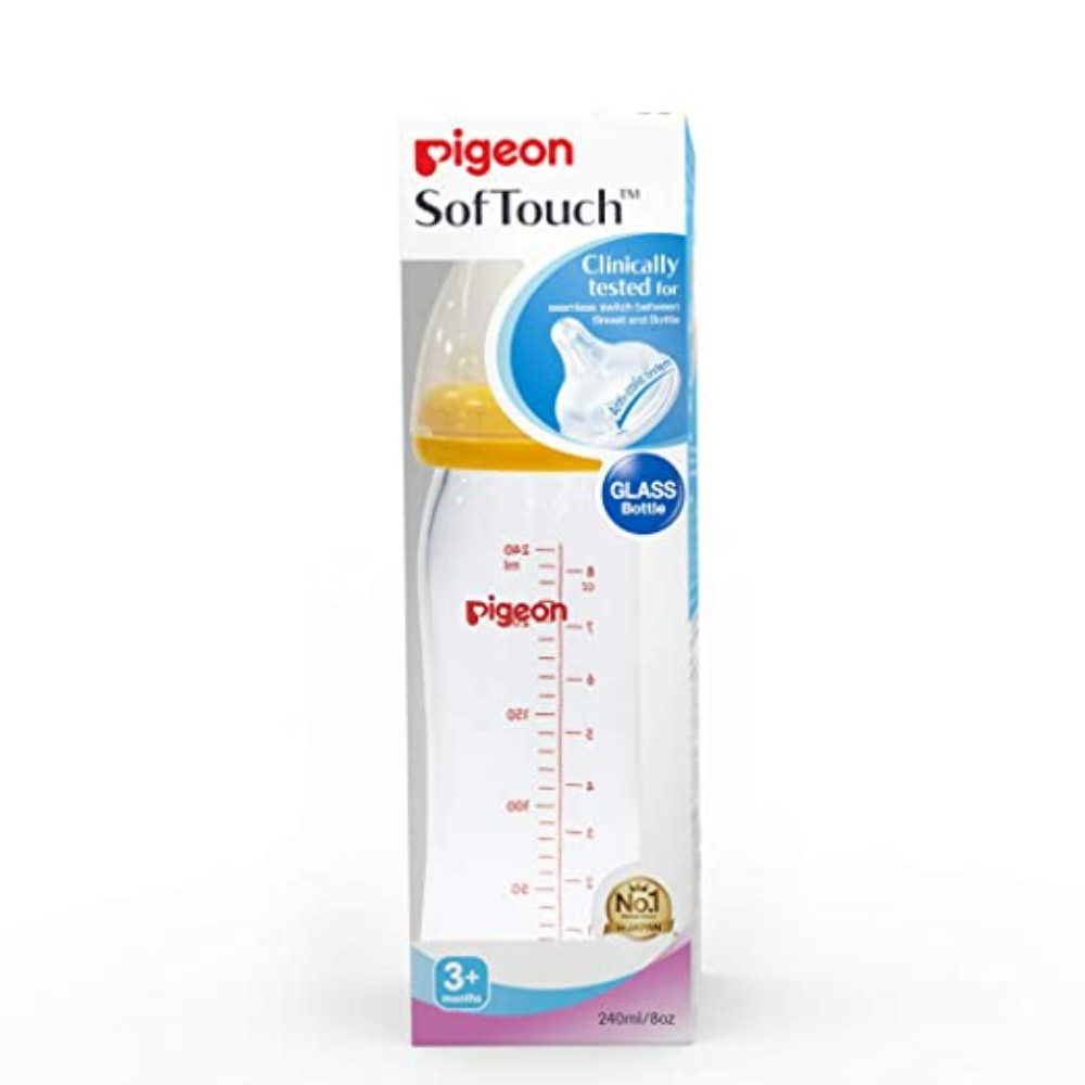 Pigeon SofTouch 3+ month Glass Bottle, Yellow, 240ml