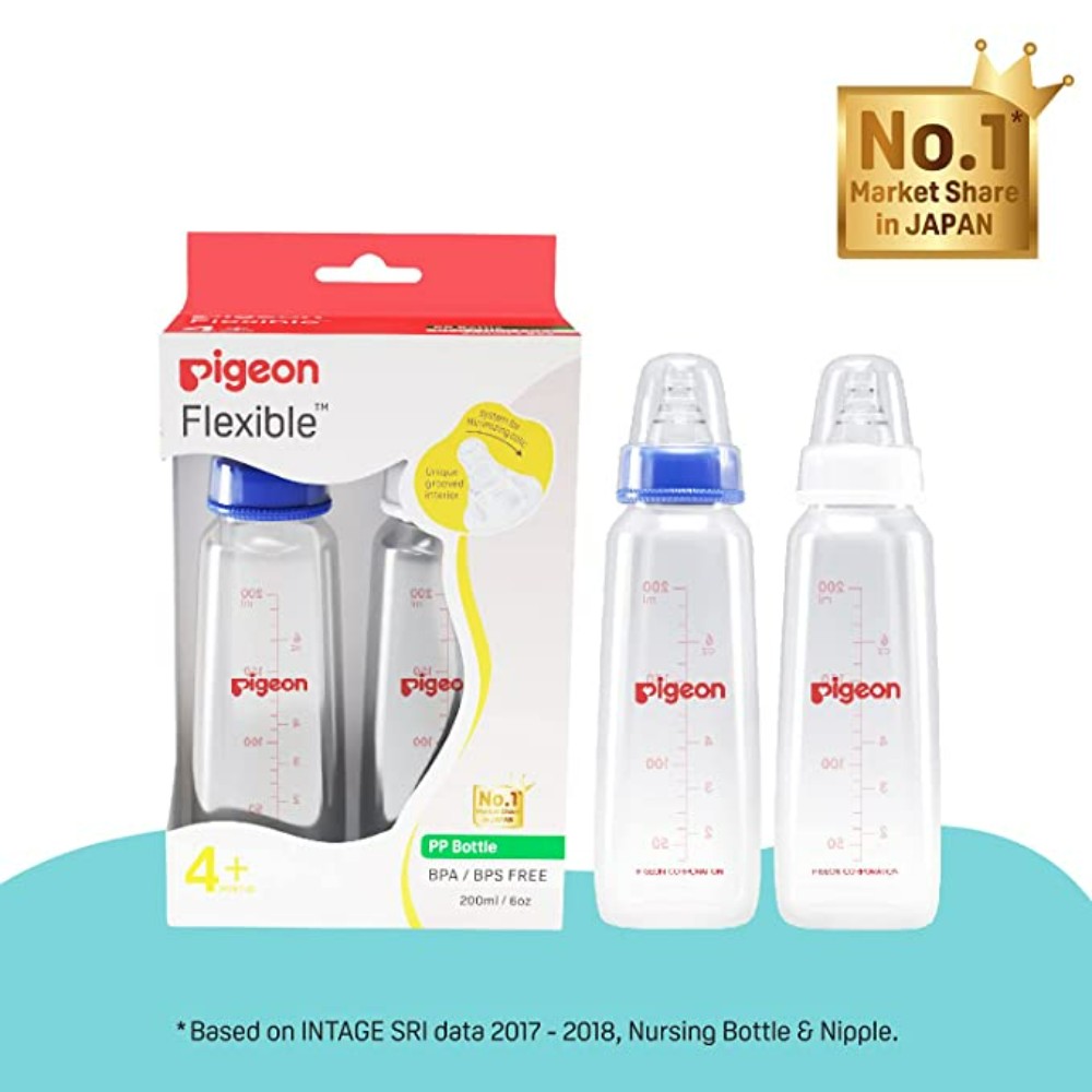 Pigeon PP Bottle 4+ month, Blue and White, 200ml(Pack of 2)