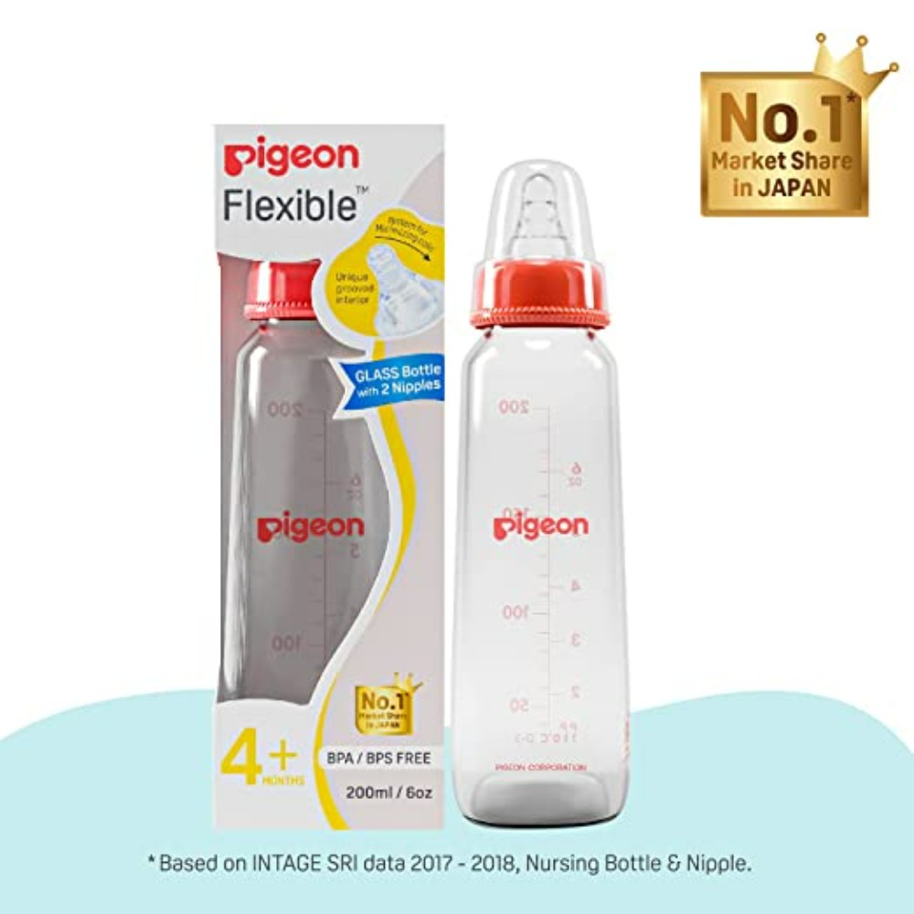 Pigeon Flexible Glass Bottle 4+ month, Red, 200ml
