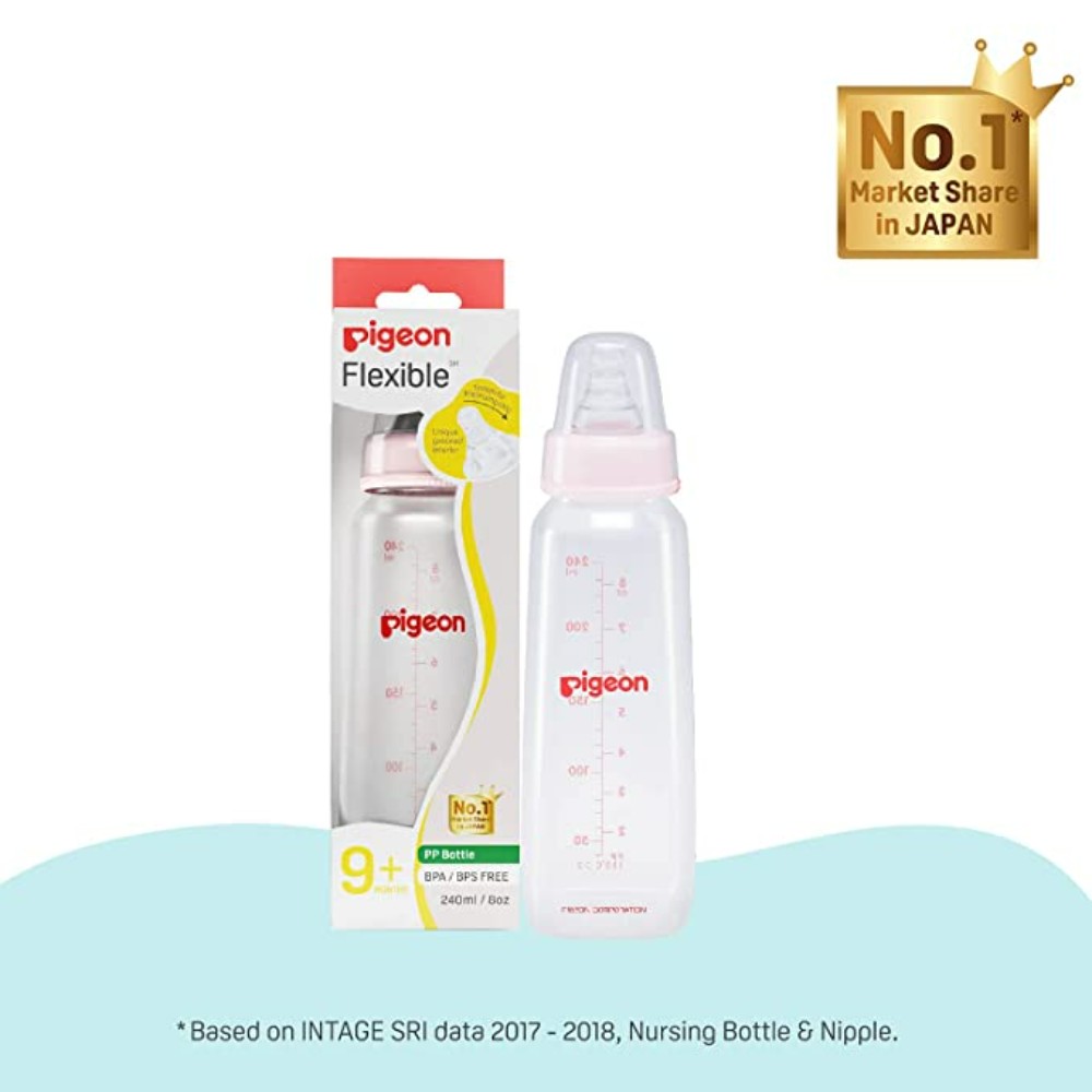 Pigeon PP Bottle 9+ month, Square Base,Pink, 240ml