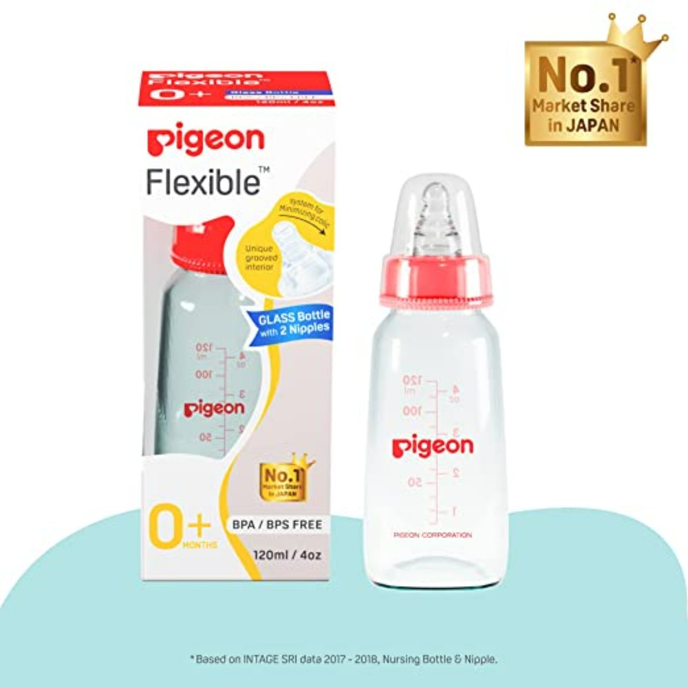 Pigeon Flexible Glass Bottle 0+ month, Red, 120ml