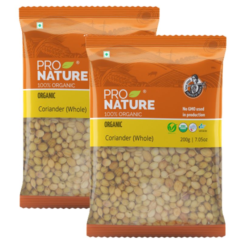 Pro Nature 100% Organic Coriander (Whole), 200g (Pack of 2)