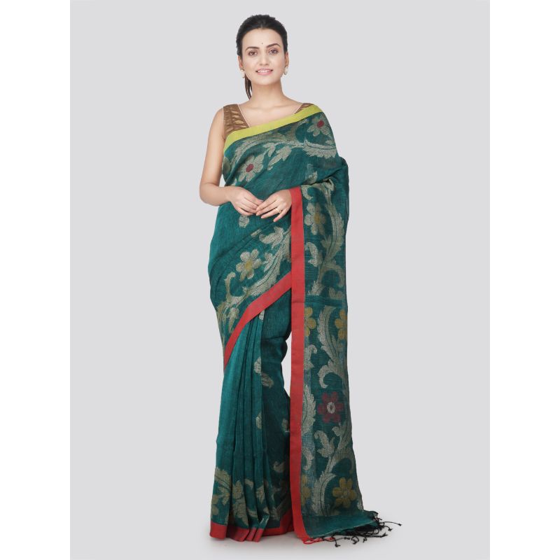 Pinkloom Women's Linen Saree With Unstitched Blouse Piece