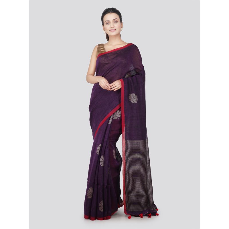 Pinkloom Women's Linen Saree With Unstitched Blouse Piece