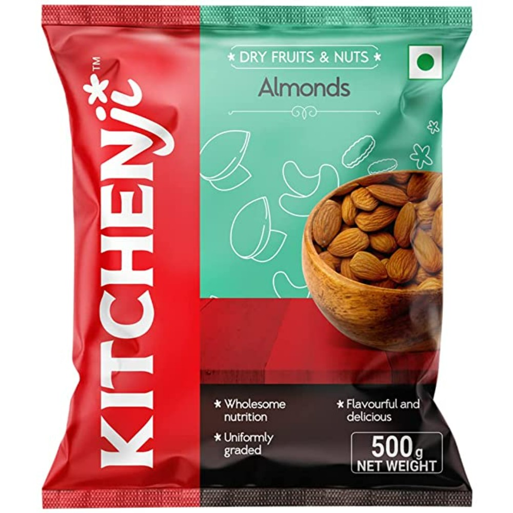 Kitchenji Almonds 500g | Premium Badam Giri | High in Fiber & Boost Immunity | Real Nuts | Gluten Free