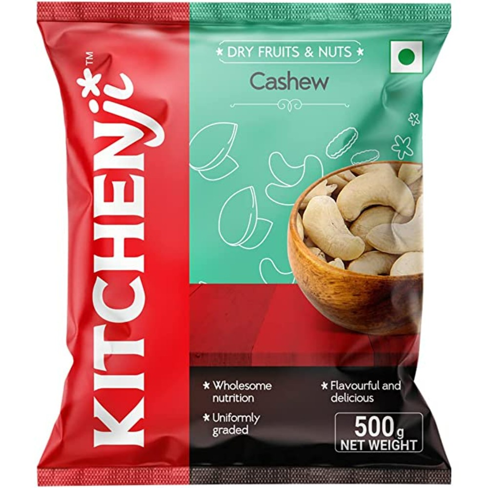 Kitchenji Cashews Whole 500g | Whole Crunchy Cashew | Premium Kaju nuts Dry Fruit | Nutritious & Delicious | Gluten Free & Plant based Protein