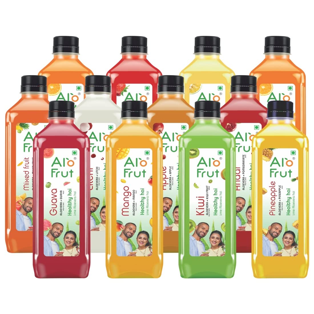 Alo Frut Juice 300 ml - Pack of 8 | Fruit Juice and Aloevera Pulp | 2 ea. of Litchi, Kiwi, Berries and Mango