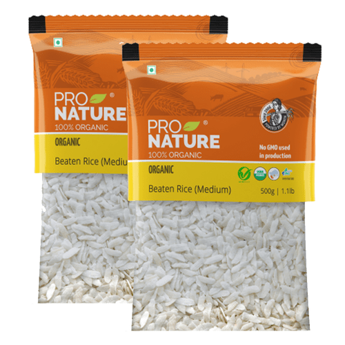 Pro Nature 100% Organic Beaten Rice (Medium Poha), 500g (Pack of 2)