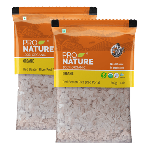 Pro Nature 100% Organic Red Beaten Rice (Red Poha), 500g (Pack of 2)
