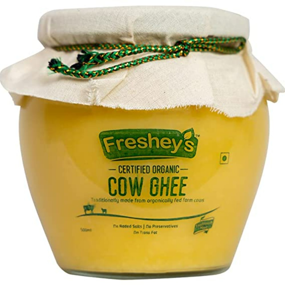 Freshey's Organic Cow Ghee (Rich Aroma)- Certified Organic | Traditionally Made | Farm Fed Cow Ghee | Glass Bottle 500ml
