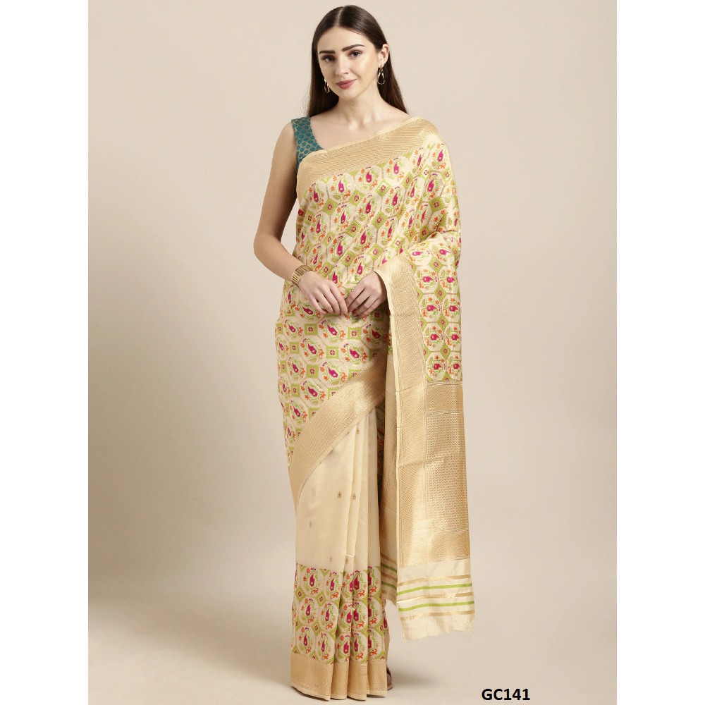 Sharaa Ethnica Tusser  kanjeevaram saree with unstitched blouse pcs